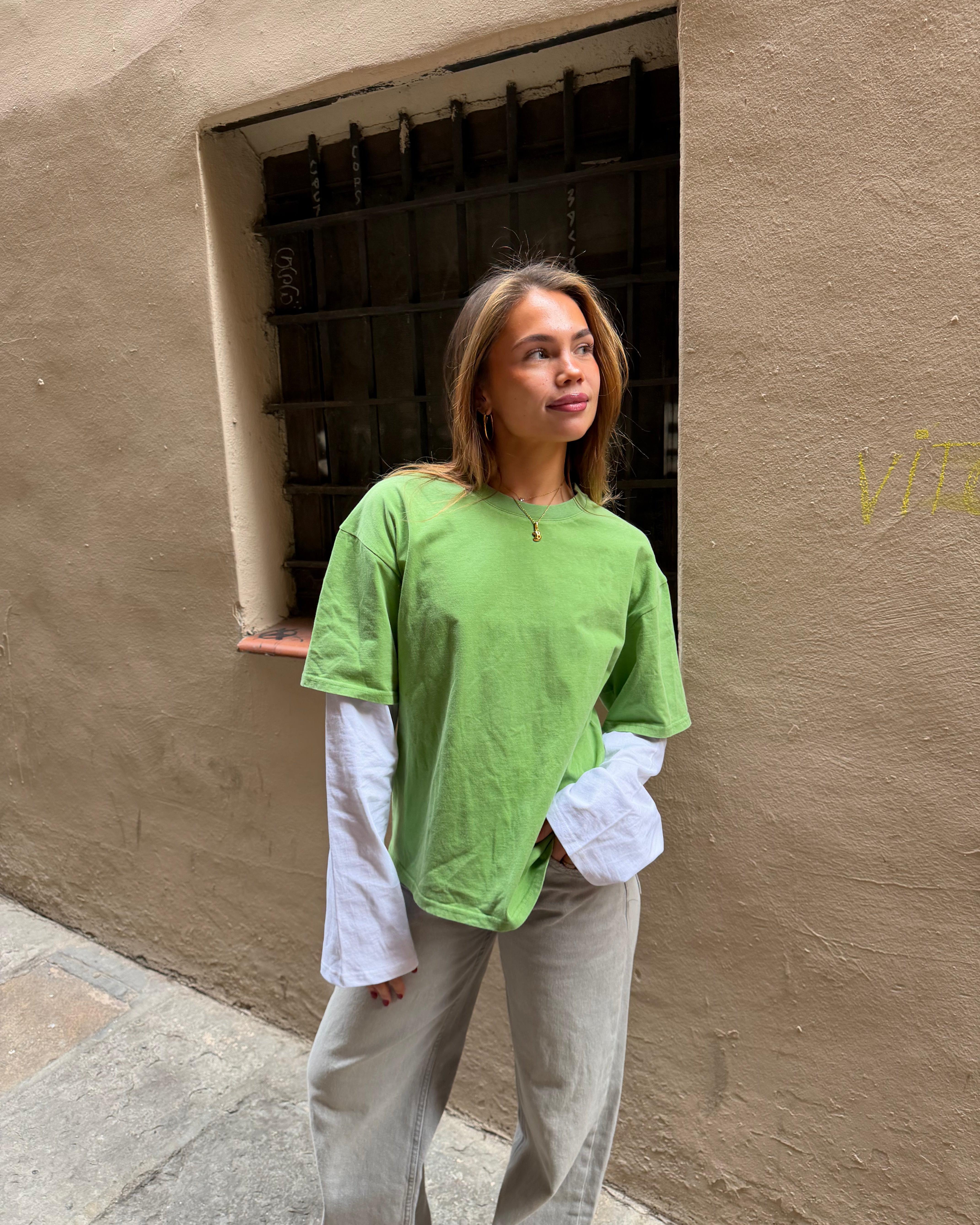 ALVIA LAYERED TEE - MATCHA GREEN/WHITE