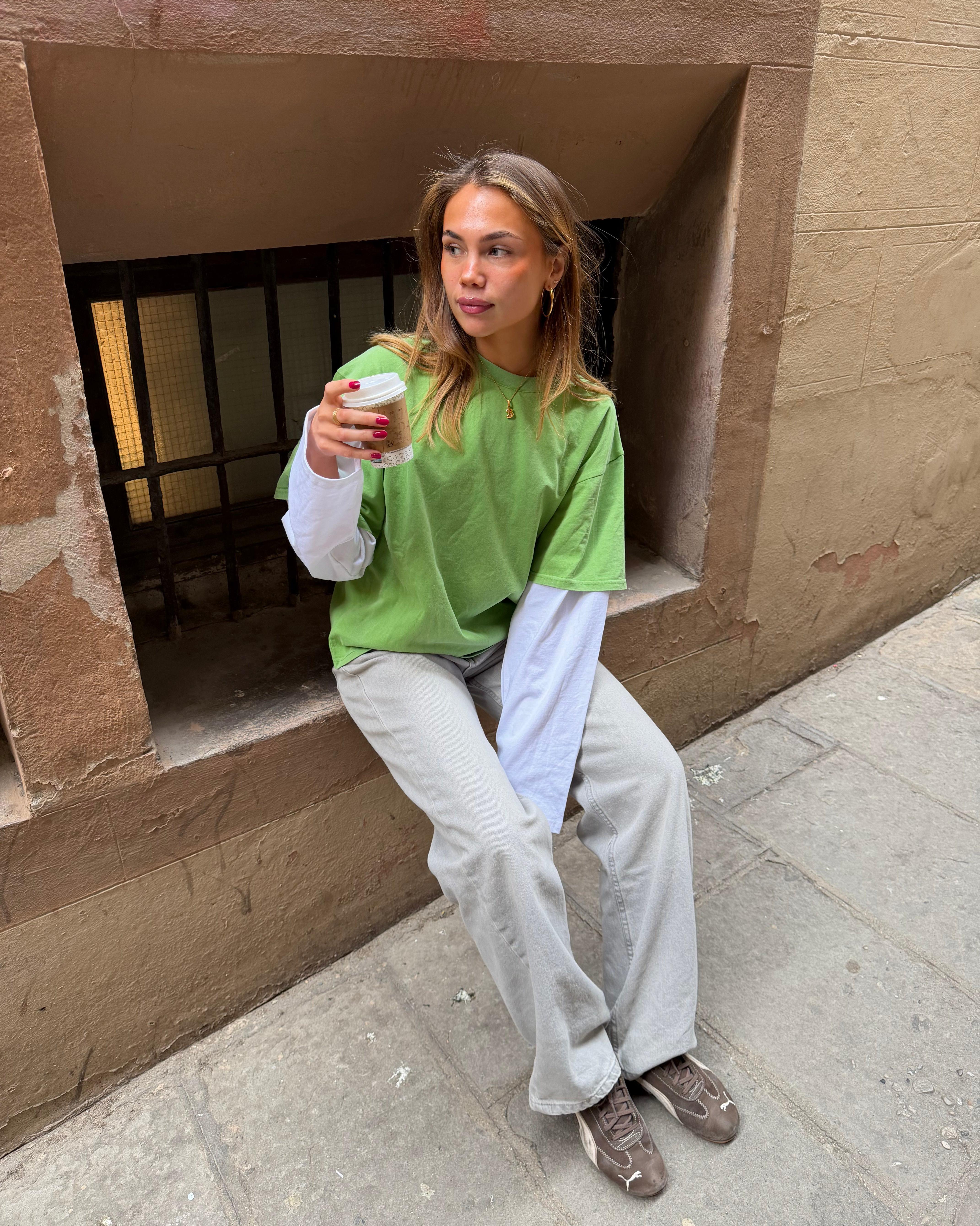 ALVIA LAYERED TEE - MATCHA GREEN/WHITE