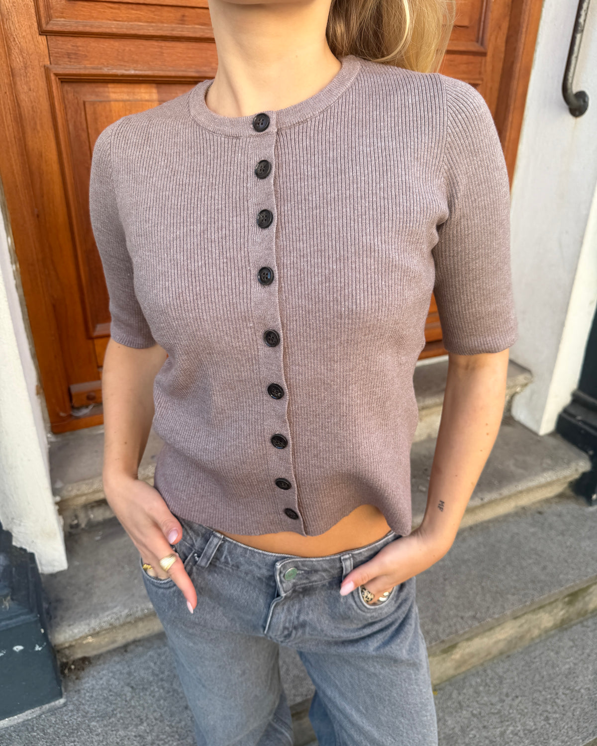 TANJA 3/4 KNIT - TAUPE - Dinvintageshop