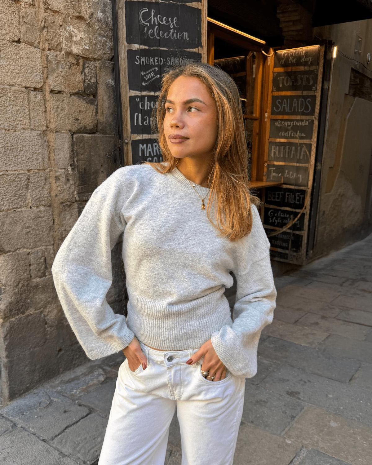 ELLEN ANGEL SLEEVE KNIT - LT GREY