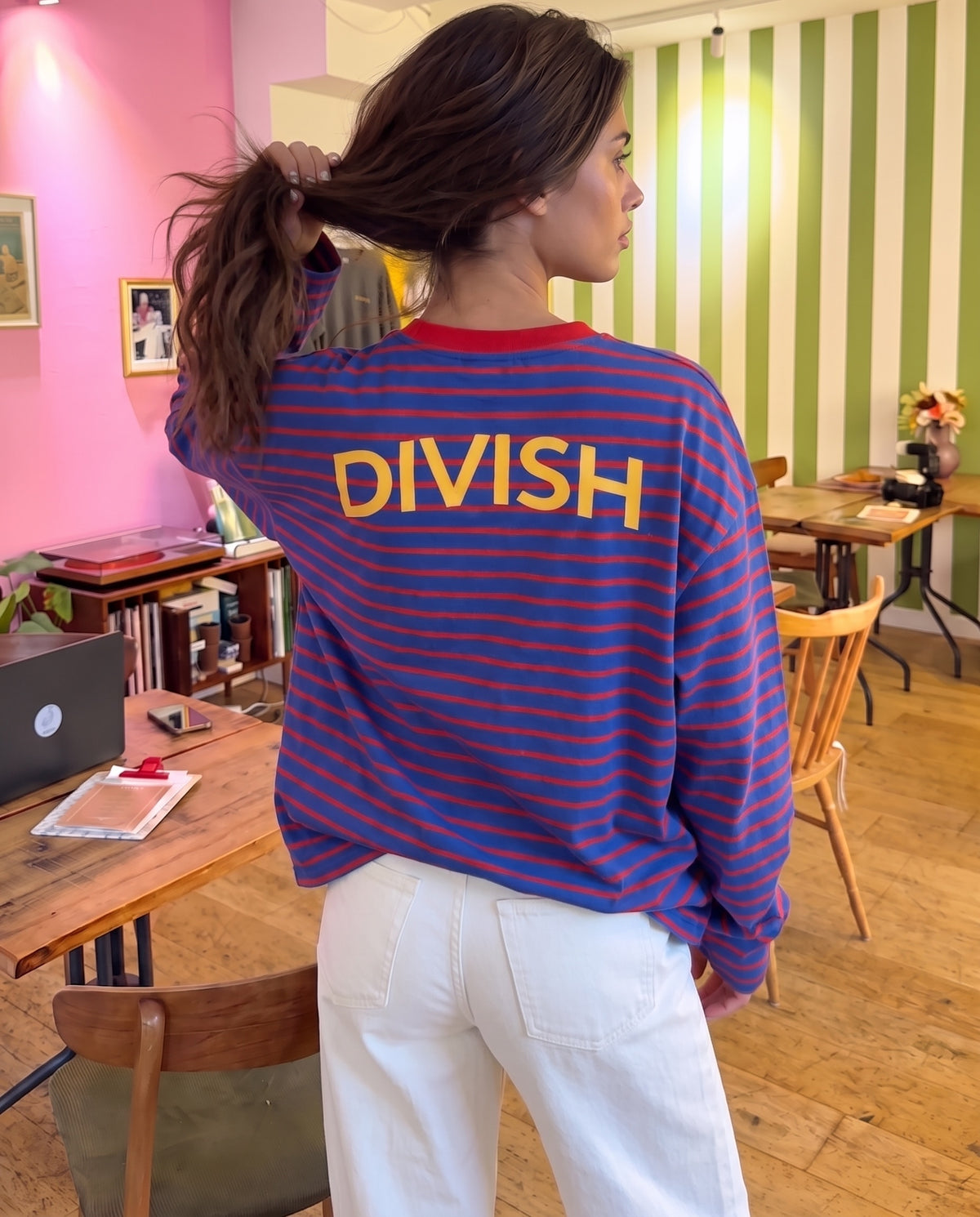 DINA STRIPE TEE (rygprint) - ROYAL BLUE/RED - Dinvintageshop