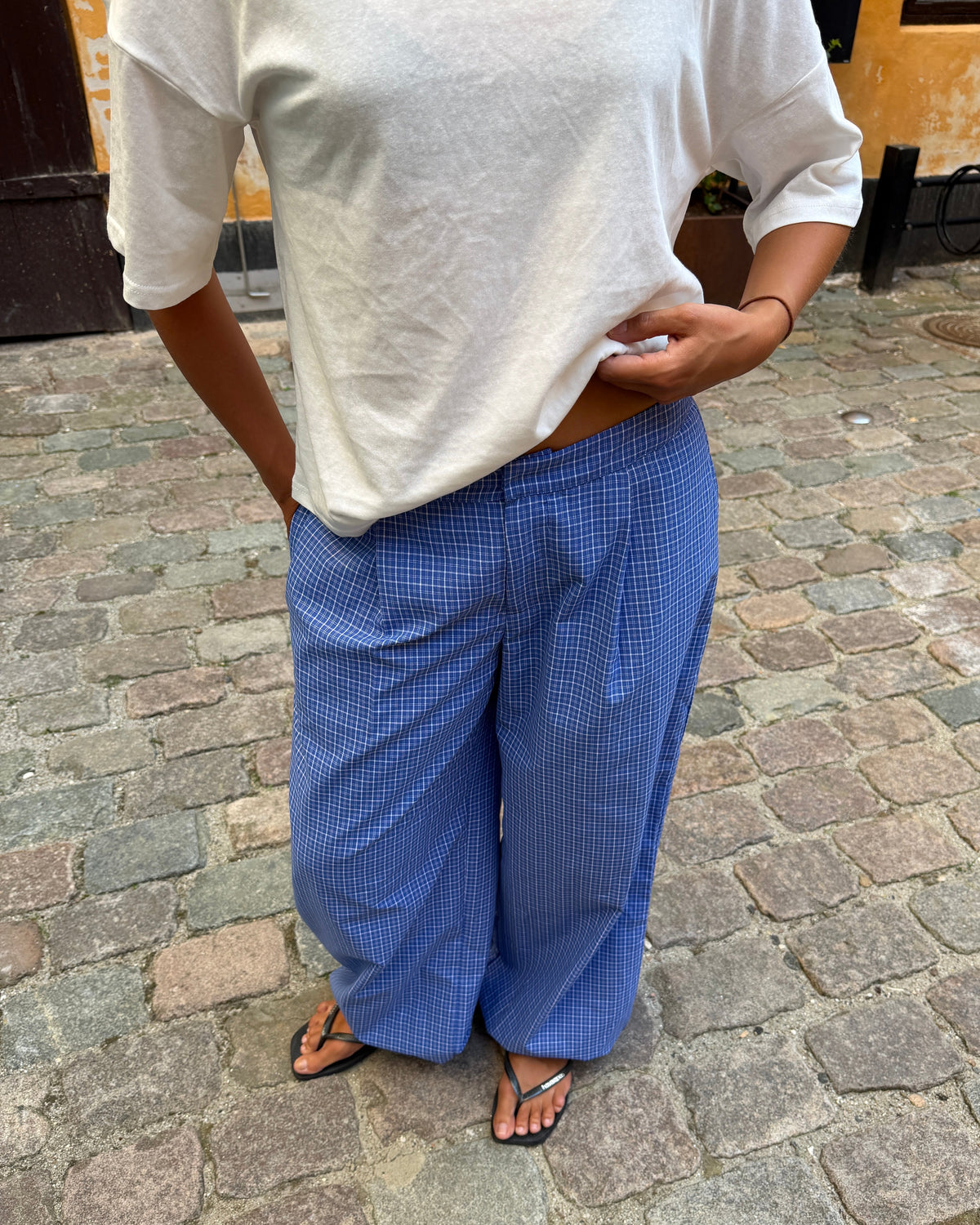 JULIA BALLOON PANTS - BLUE CHECK
