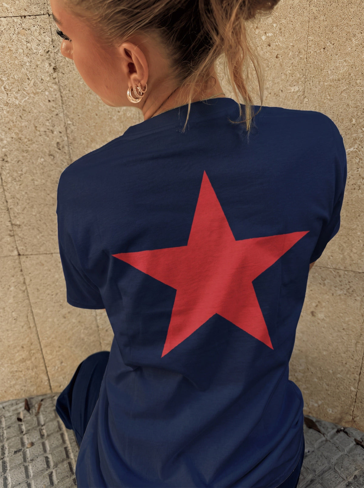 RED STAR (rygprint) UNISEX T-SHIRT - NAVY - Dinvintageshop