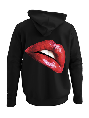 RED LIPS HOODIE - BLACK