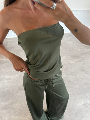 STELLA SATIN BANDEAU TOP - OLIVE