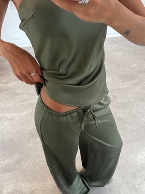 STELLA SATIN PANTS - OLIVE