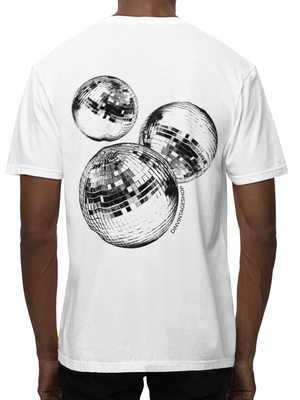 ROLLING MIRROBALLS (back print) T-SHIRT - WHITE