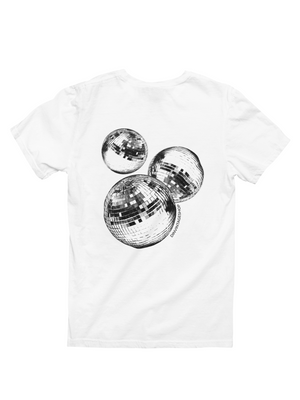 ROLLING MIRROBALLS (back print) T-SHIRT - WHITE