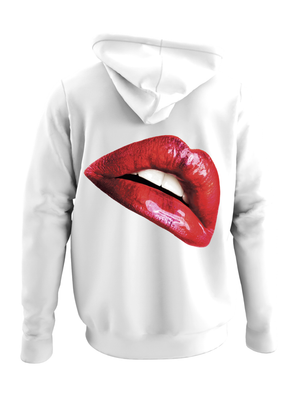 RED LIPS HOODIE - WHITE