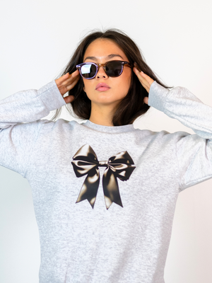 SATIN BOW (sort) SWEATSHIRT - GRÅ