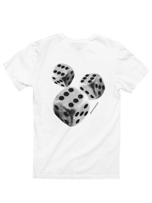 ROLLING DICES (back print) T-SHIRT - WHITE