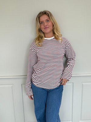 SADIE STRIPE TEE LS - CLOUD DANCER / TAWNEY PORT