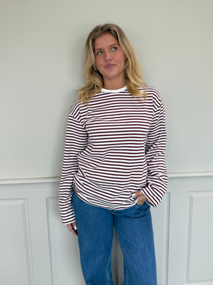 SADIE STRIPE TEE LS - CLOUD DANCER / TAWNEY PORT