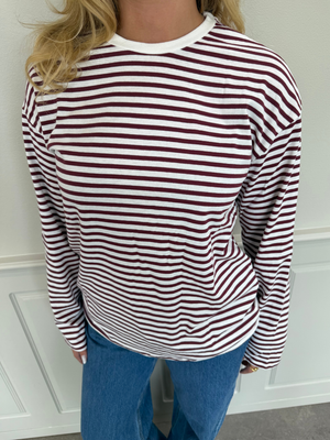 SADIE STRIPE TEE LS - CLOUD DANCER / TAWNEY PORT