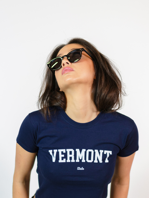 VERMONT (hvid), BABY TEE - NAVY