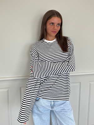SADIE STRIPE TEE LS - CLOUD DANCER / BLACK