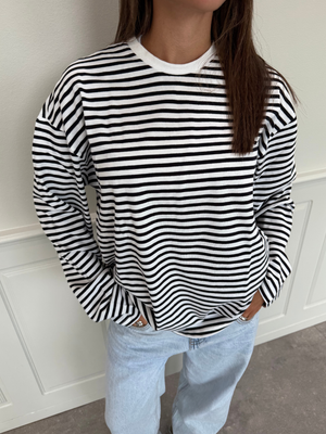 SADIE STRIPE TEE LS - CLOUD DANCER / BLACK