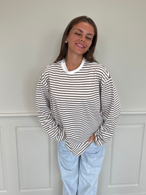 SADIE STRIPE TEE LS - CLOUD DANCER / FOSSIL