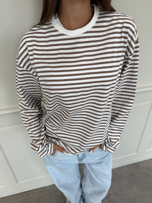 SADIE STRIPE TEE LS - CLOUD DANCER / FOSSIL