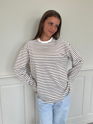 SADIE STRIPE TEE LS - CLOUD DANCER / FOSSIL