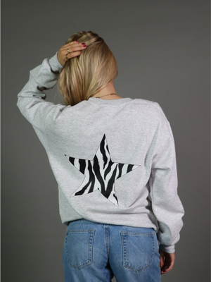 ZEBRA STAR SWEAT (rygprint) - GRÅ