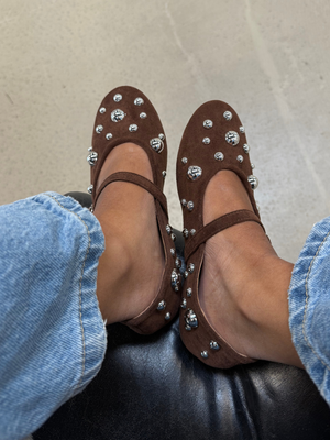 ZOE BALLERINA M/ STUDS - COGNAC