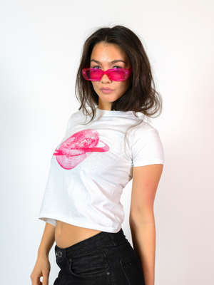 PLANET DISCO (pink), BABY TEE - HVID