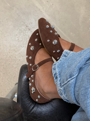 ZOE BALLERINA M/ STUDS - COGNAC