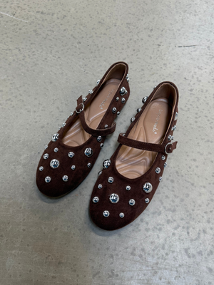 ZOE BALLERINA M/ STUDS - COGNAC