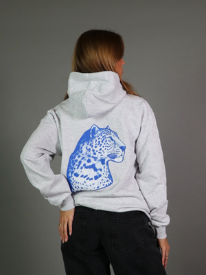 BLUE LEOPARD HOODIE (rygprint) - GRÅ