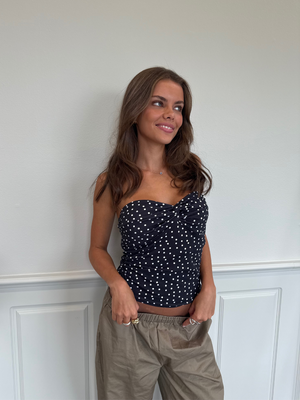 LARA TWIST TUBE TOP - BLACK POLKA DOTS