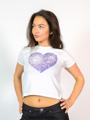 HEART DISCO (BLÅ) BABY TEE - HVID