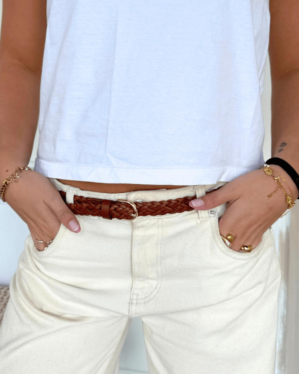 AVERY BRAIDED BELT - COGNAC - Dinvintageshop