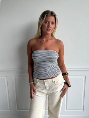 BRIANNA TUBE TOP - NAVY GLITTER STRIPE