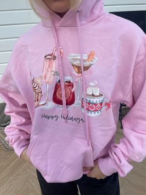 FESTIVE DRINKS HOODIE - LYSERØD