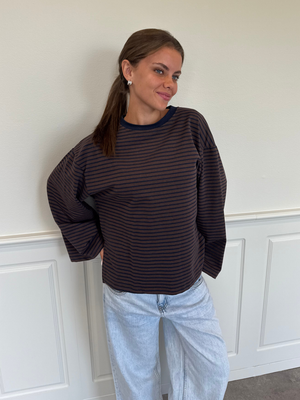 STRIPE TEE, LONG SLEEVE - BROWN / NAVY