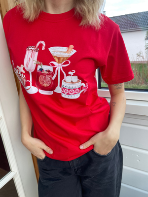 FESTIVE DRINKS T-SHIRT - RØD