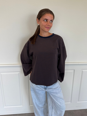 STRIPE TEE, LONG SLEEVE - BROWN / NAVY