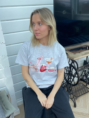 FESTIVE DRINKS T-SHIRT - GRÅ