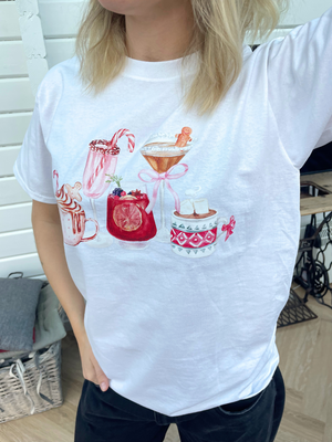 FESTIVE DRINKS T-SHIRT - HVID