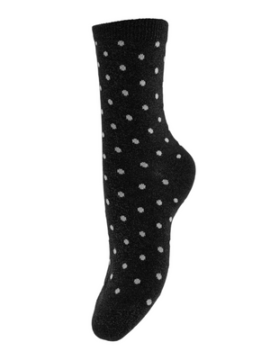 SEBBY GLITTER SOCKS - BLACK / SILVER DOTS