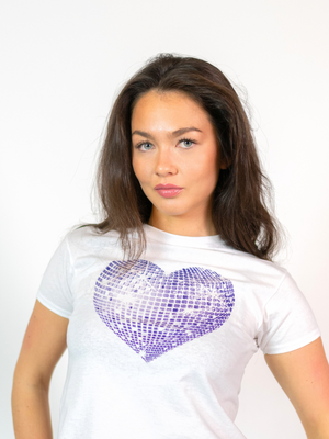 HEART DISCO (BLÅ) BABY TEE - HVID