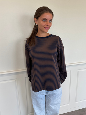 STRIPE TEE, LONG SLEEVE - BROWN / NAVY
