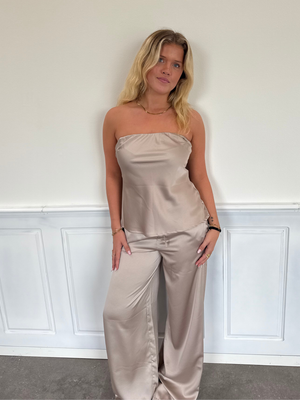 STELLA SATIN PANTS - TAUPE