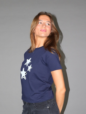 METALLIC STARS BABY TEE - NAVY