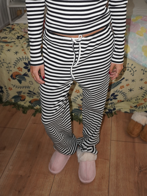 ELLIE STRIPE PANTS - SORT/HVID