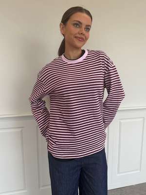 SADIE STRIPE TEE LS - TAWNY PORT ROSEATE SPOONBILL