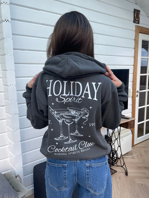 HOLIDAY SPIRITS HOODIE (rygprint) - MØRKEGRÅ