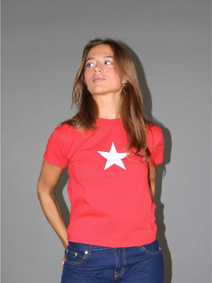 WHITE STAR BABY TEE - RED