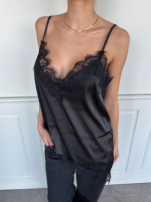 NOMI SATIN LACE TOP - BLACK